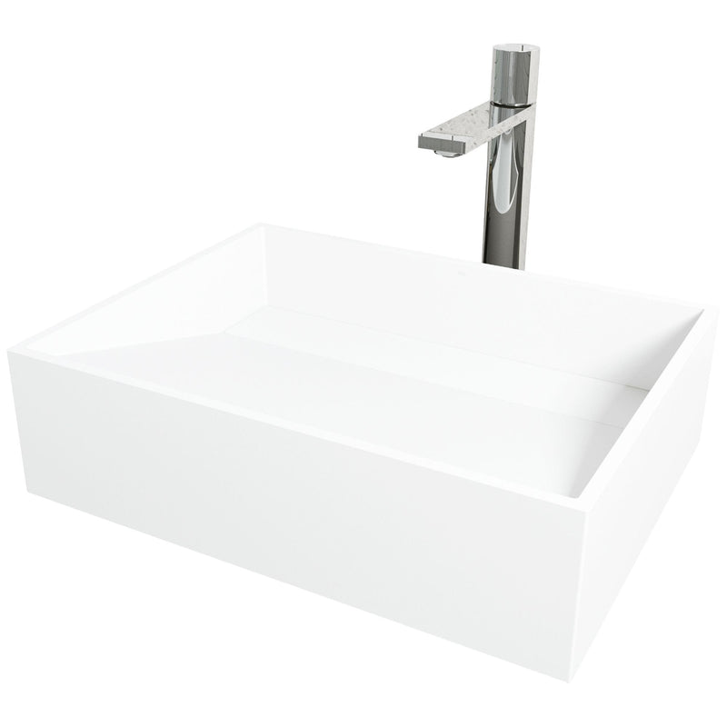 Starr Glass MatteStone White Bathroom Sink/Basin Set with Gotham Faucet and Rectangular Composite Vessel W5T8
