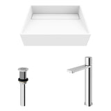 Starr Glass MatteStone White Bathroom Sink/Basin Set with Gotham Faucet and Rectangular Composite Vessel W5T8 - product image 2