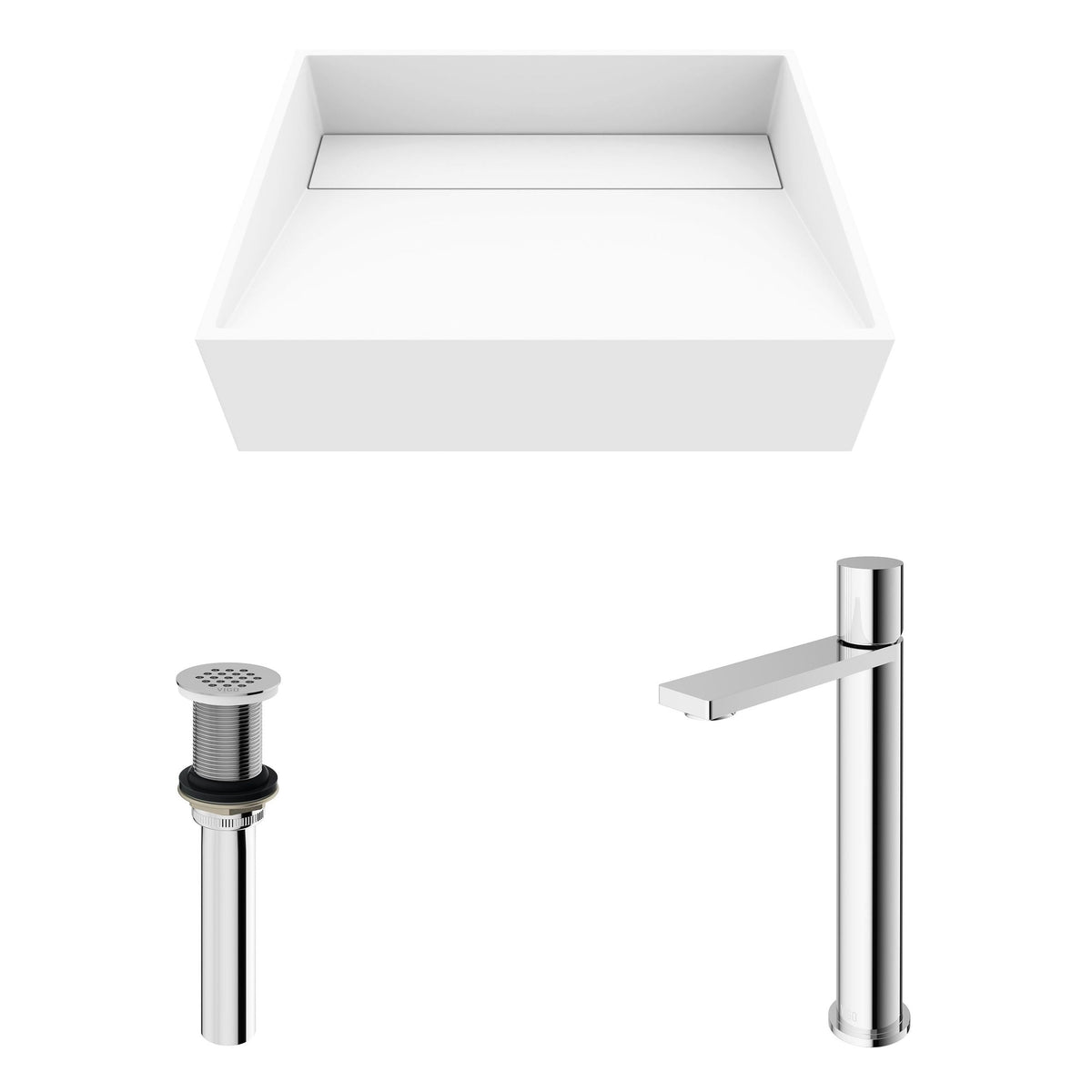 Starr Glass MatteStone White Bathroom Sink/Basin Set with Gotham Faucet and Rectangular Composite Vessel W5T8 - product image 2