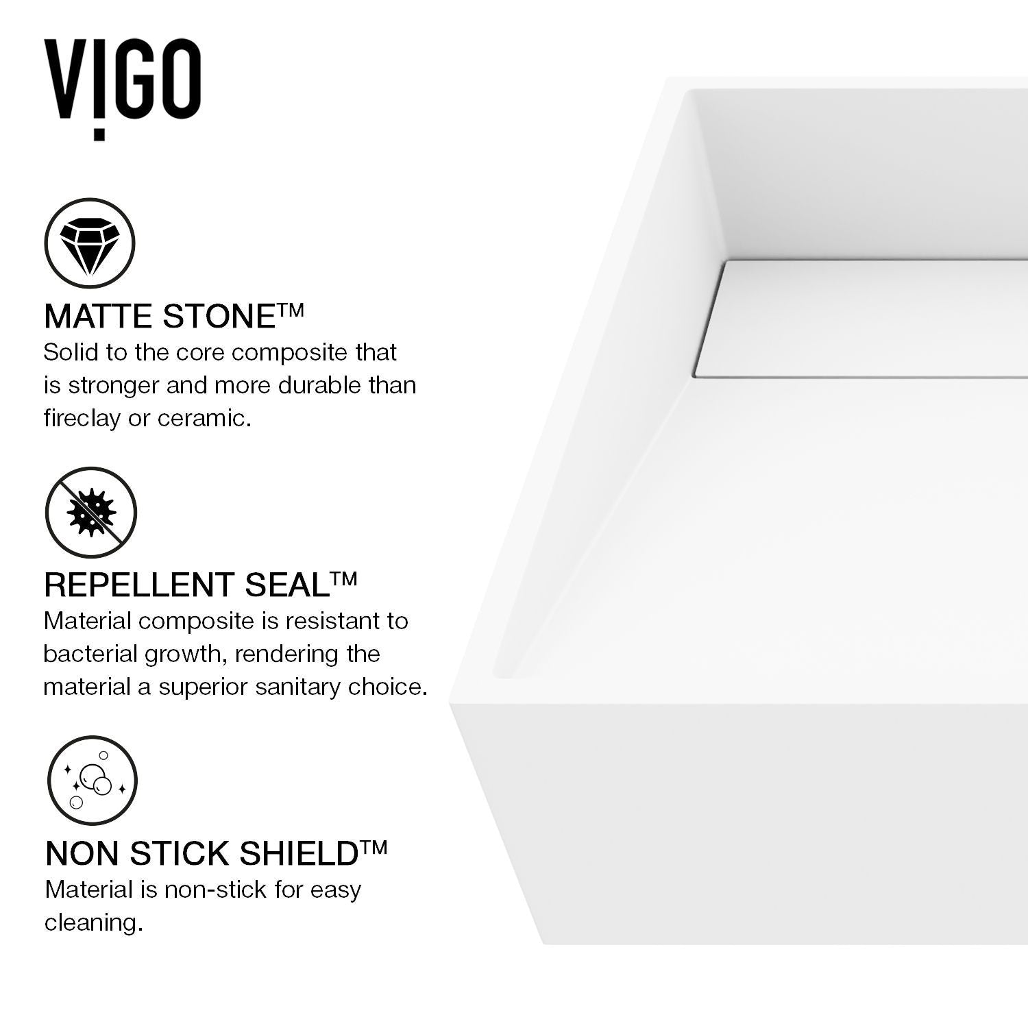 Starr Glass MatteStone White Bathroom Sink/Basin Set with Gotham Faucet and Rectangular Composite Vessel W5T8 - product image 7