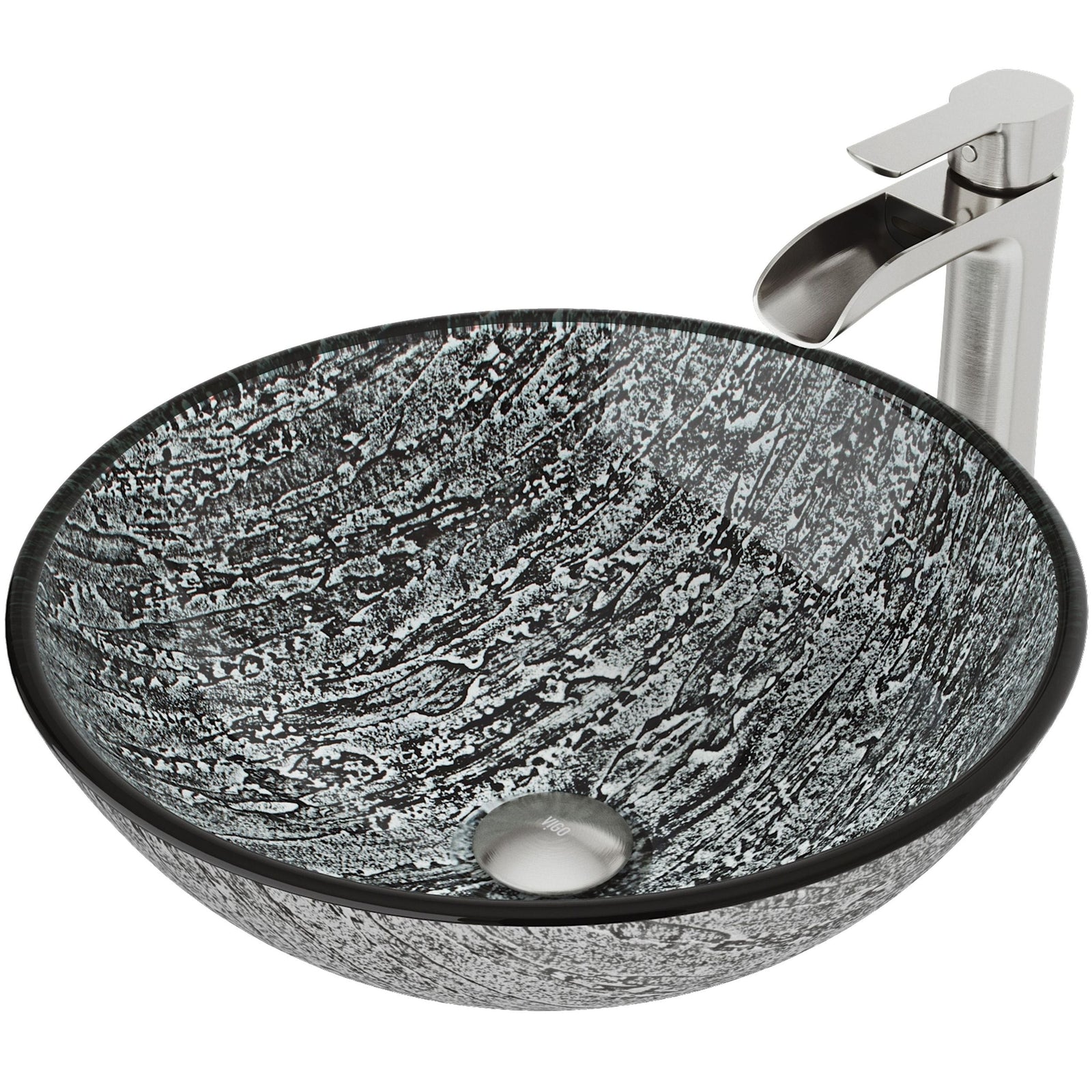 Titanium Glass Slate Grey Bathroom Sink/Basin Set with Niko Faucet and Round Vessel U2Z1 - product image 1