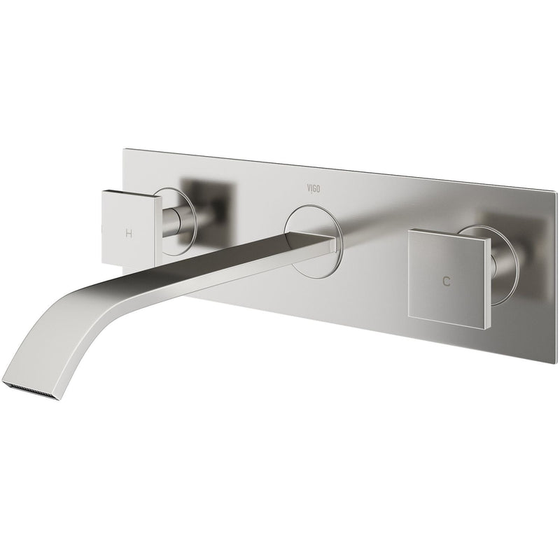 Titus Wall Mount Dual Handle Bathroom Sink Faucet, Eco-Friendly 1.2 GPM Flow Rate, Brushed Nickel D7X1
