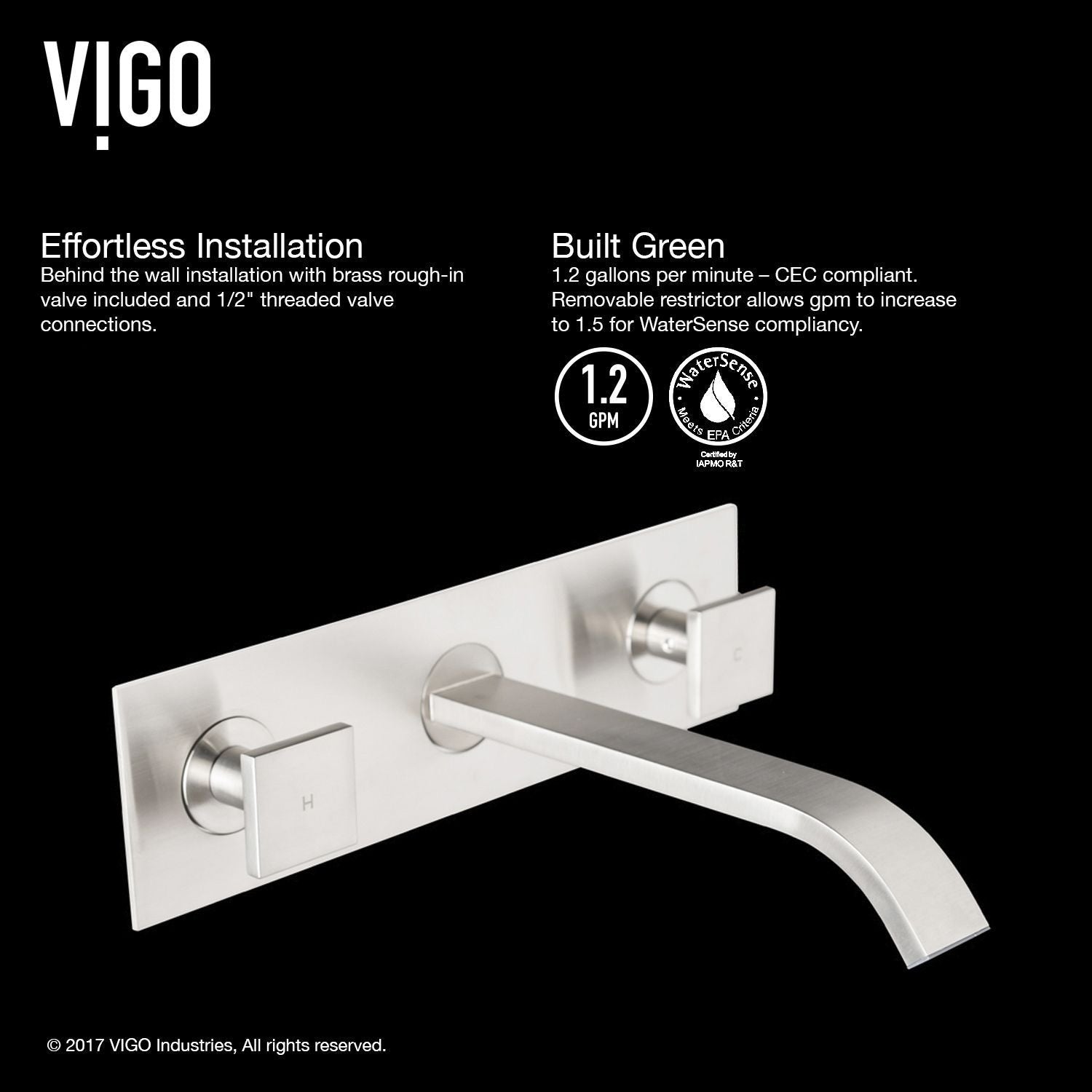 Titus Wall Mount Dual Handle Bathroom Sink Faucet, Eco-Friendly 1.2 GPM Flow Rate, Brushed Nickel D7X1 - product image 3