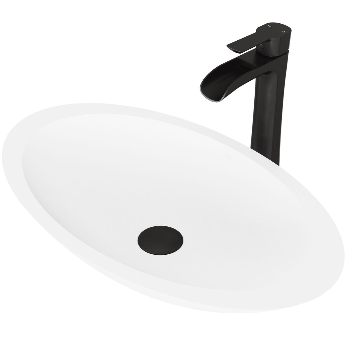 Wisteria MatteStone White Bathroom Sink/Basin Set with Niko Faucet and Oval Composite Vessel V7T1 - product image 1