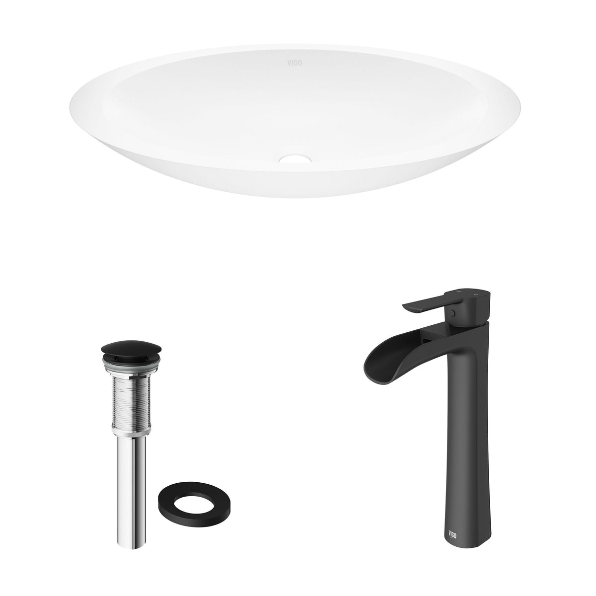 Wisteria MatteStone White Bathroom Sink/Basin Set with Niko Faucet and Oval Composite Vessel V7T1 - product image 2