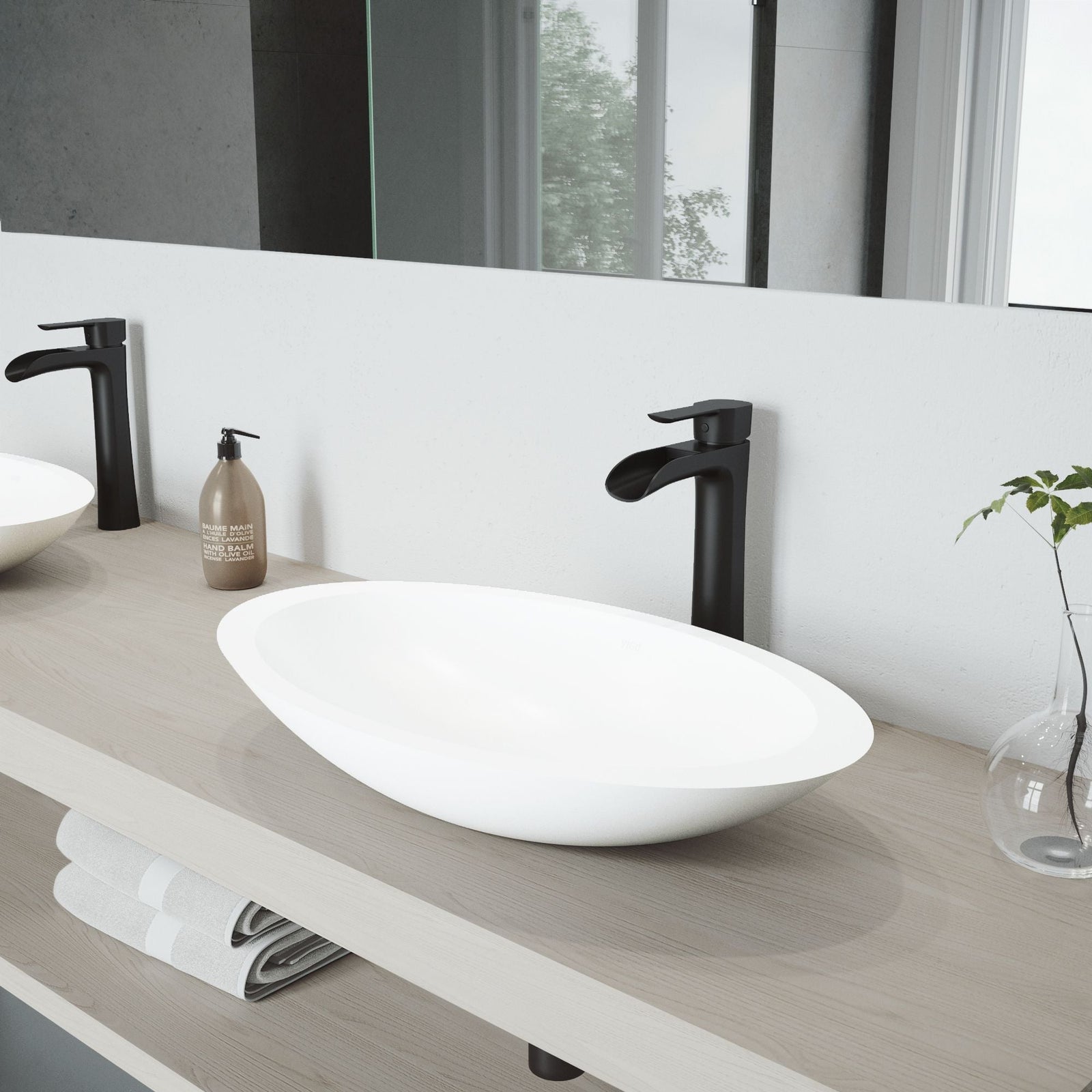 Wisteria MatteStone White Bathroom Sink/Basin Set with Niko Faucet and Oval Composite Vessel V7T1 - product image 3