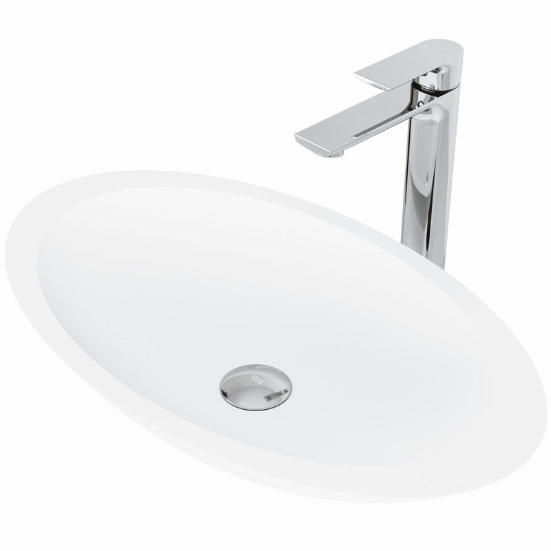 Wisteria MatteStone White Bathroom Sink/Basin Set with Norfolk Faucet and Oval Composite Vessel K0W0