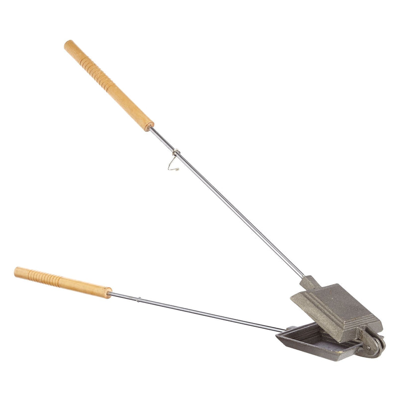 Cast Iron Non-Stick Camping Sandwich Toaster with Long Handle, 4x4-in B6H5