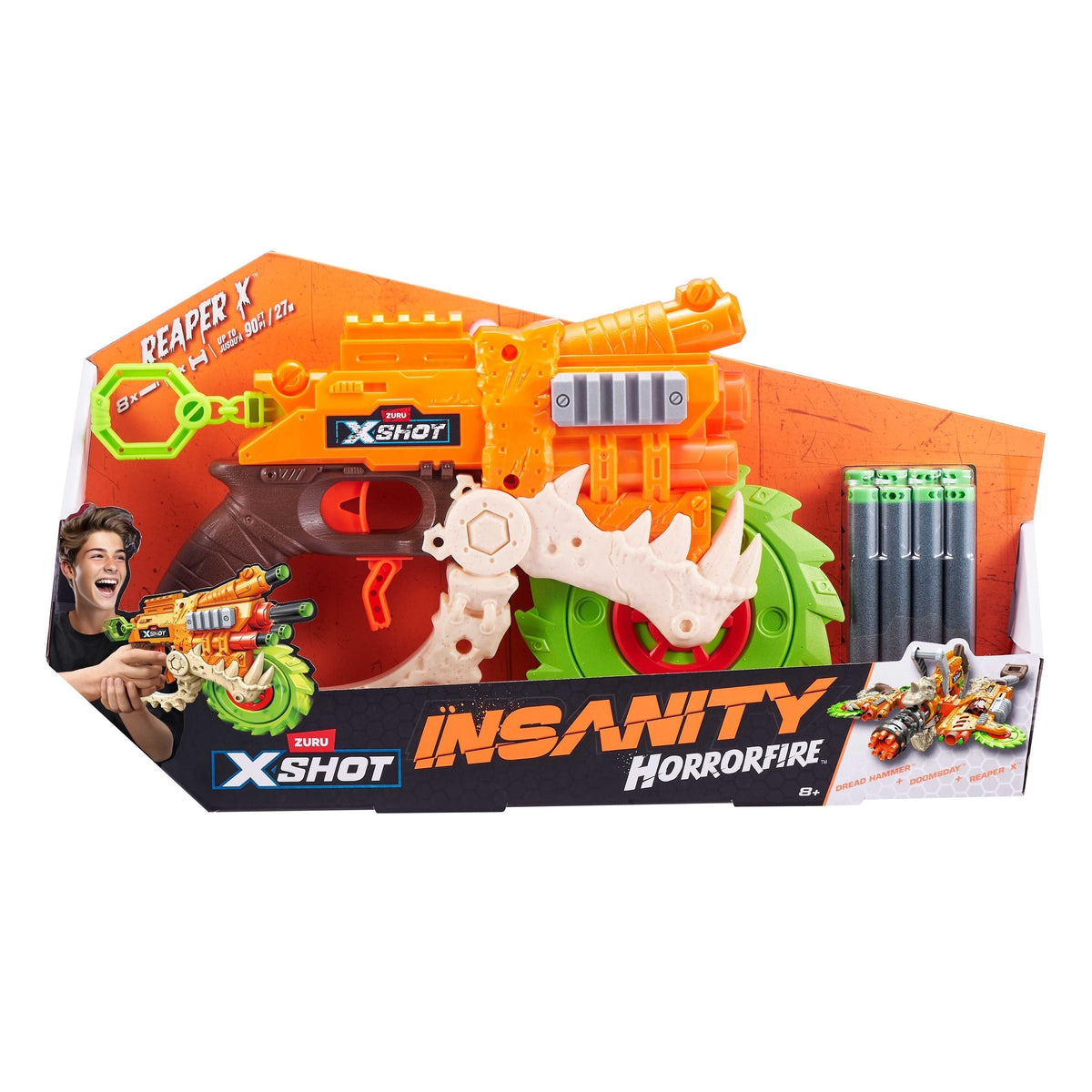 X-Shot Insanity HorrorFire Reaper X Dart Blaster with Saw Blade, Includes 8-Darts, Ages 8+ R2B5 - product image 1